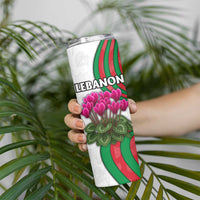 Lebanon Cyclamen Flower Skinny Tumbler with Patriotic Colors and Inspirational Quote