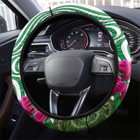 Lebanon Cyclamen Flower Steering Wheel Cover with Patriotic Colors and Inspirational Quote