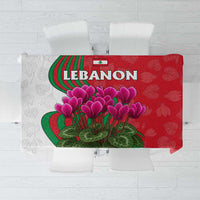 Lebanon Cyclamen Flower Tablecloth with Patriotic Colors and Inspirational Quote