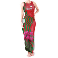 Lebanon Cyclamen Flower Tank Maxi Dress with Patriotic Colors and Inspirational Quote