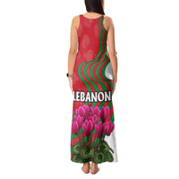 Lebanon Cyclamen Flower Tank Maxi Dress with Patriotic Colors and Inspirational Quote