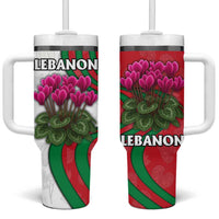 Lebanon Cyclamen Flower Tumbler With Handle with Patriotic Colors and Inspirational Quote
