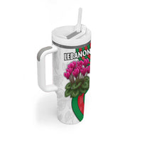 Lebanon Cyclamen Flower Tumbler With Handle with Patriotic Colors and Inspirational Quote