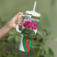 Lebanon Cyclamen Flower Tumbler With Handle with Patriotic Colors and Inspirational Quote