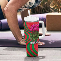 Lebanon Cyclamen Flower Tumbler With Handle with Patriotic Colors and Inspirational Quote