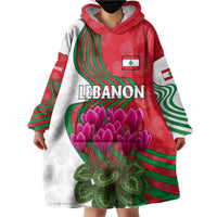 Lebanon Cyclamen Flower Wearable Blanket Hoodie with Patriotic Colors and Inspirational Quote