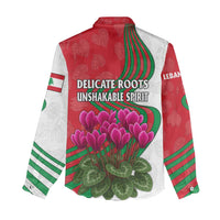 Lebanon Cyclamen Flower Women Casual Shirt with Patriotic Colors and Inspirational Quote