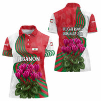 Lebanon Cyclamen Flower Women Polo Shirt with Patriotic Colors and Inspirational Quote