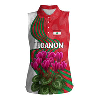 Lebanon Cyclamen Flower Women Sleeveless Polo Shirt with Patriotic Colors and Inspirational Quote