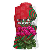 Lebanon Cyclamen Flower Women Sleeveless Polo Shirt with Patriotic Colors and Inspirational Quote
