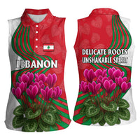 Lebanon Cyclamen Flower Women Sleeveless Polo Shirt with Patriotic Colors and Inspirational Quote