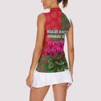Lebanon Cyclamen Flower Women Sleeveless Polo Shirt with Patriotic Colors and Inspirational Quote