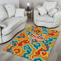 Bhutan Dragon Area Rug with Traditional Cloud Motif in Vibrant Himalayan Colors