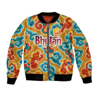 Bhutan Dragon Bomber Jacket with Traditional Cloud Motif in Vibrant Himalayan Colors