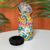 Bhutan Dragon 4 in 1 Can Cooler Tumbler with Traditional Cloud Motif in Vibrant Himalayan Colors