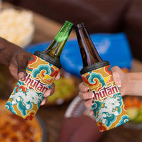 Bhutan Dragon 4 in 1 Can Cooler Tumbler with Traditional Cloud Motif in Vibrant Himalayan Colors