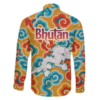 Bhutan Dragon Family Matching Off The Shoulder Long Sleeve Dress and Hawaiian Shirt with Traditional Cloud Motif in Vibrant Himalayan Colors