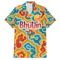 Bhutan Dragon Family Matching Off Shoulder Short Dress and Hawaiian Shirt with Traditional Cloud Motif in Vibrant Himalayan Colors