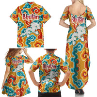 Bhutan Dragon Family Matching Summer Maxi Dress and Hawaiian Shirt with Traditional Cloud Motif in Vibrant Himalayan Colors