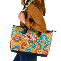 Bhutan Dragon Leather Tote Bag with Traditional Cloud Motif in Vibrant Himalayan Colors