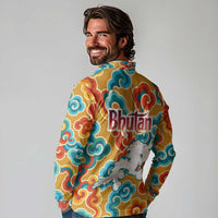 Bhutan Dragon Long Sleeve Polo Shirt with Traditional Cloud Motif in Vibrant Himalayan Colors