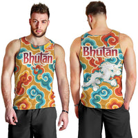 Bhutan Dragon Men Tank Top with Traditional Cloud Motif in Vibrant Himalayan Colors