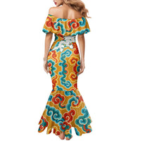 Bhutan Dragon Mermaid Dress with Traditional Cloud Motif in Vibrant Himalayan Colors