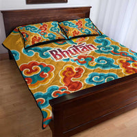 Bhutan Dragon Quilt Bed Set with Traditional Cloud Motif in Vibrant Himalayan Colors
