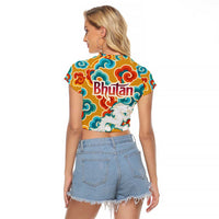 Bhutan Dragon Raglan Cropped T Shirt with Traditional Cloud Motif in Vibrant Himalayan Colors
