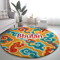 Bhutan Dragon Round Carpet with Traditional Cloud Motif in Vibrant Himalayan Colors