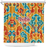 Bhutan Dragon Shower Curtain with Traditional Cloud Motif in Vibrant Himalayan Colors