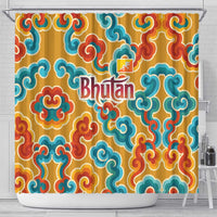 Bhutan Dragon Shower Curtain with Traditional Cloud Motif in Vibrant Himalayan Colors