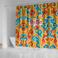 Bhutan Dragon Shower Curtain with Traditional Cloud Motif in Vibrant Himalayan Colors