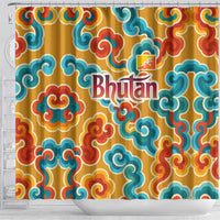 Bhutan Dragon Shower Curtain with Traditional Cloud Motif in Vibrant Himalayan Colors