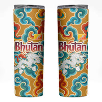 Bhutan Dragon Skinny Tumbler with Traditional Cloud Motif in Vibrant Himalayan Colors