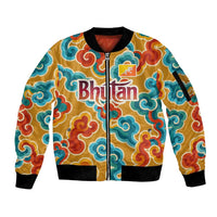 Bhutan Dragon Sleeve Zip Bomber Jacket with Traditional Cloud Motif in Vibrant Himalayan Colors