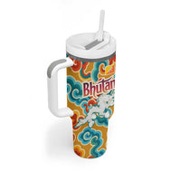 Bhutan Dragon Tumbler With Handle with Traditional Cloud Motif in Vibrant Himalayan Colors