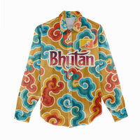 Bhutan Dragon Women Casual Shirt with Traditional Cloud Motif in Vibrant Himalayan Colors