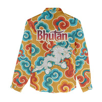 Bhutan Dragon Women Casual Shirt with Traditional Cloud Motif in Vibrant Himalayan Colors