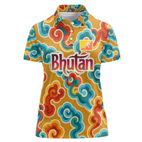 Bhutan Dragon Women Polo Shirt with Traditional Cloud Motif in Vibrant Himalayan Colors