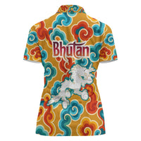 Bhutan Dragon Women Polo Shirt with Traditional Cloud Motif in Vibrant Himalayan Colors