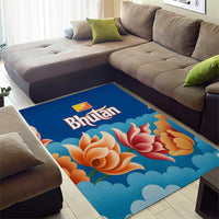 Bhutan Lotus Blossom Area Rug with White Dragon and Sacred Cloud Harmony