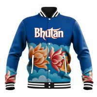 Bhutan Lotus Blossom Baseball Jacket with White Dragon and Sacred Cloud Harmony