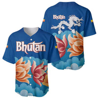 Bhutan Lotus Blossom Baseball Jersey with White Dragon and Sacred Cloud Harmony