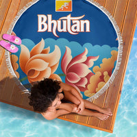 Bhutan Lotus Blossom Beach Blanket with White Dragon and Sacred Cloud Harmony