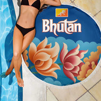 Bhutan Lotus Blossom Beach Blanket with White Dragon and Sacred Cloud Harmony