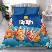 Bhutan Lotus Blossom Bedding Set with White Dragon and Sacred Cloud Harmony