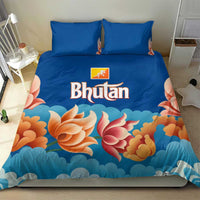 Bhutan Lotus Blossom Bedding Set with White Dragon and Sacred Cloud Harmony