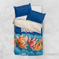 Bhutan Lotus Blossom Bedding Set with White Dragon and Sacred Cloud Harmony