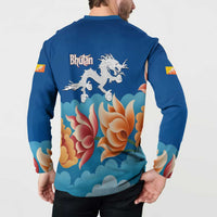 Bhutan Lotus Blossom Button Sweatshirt with White Dragon and Sacred Cloud Harmony